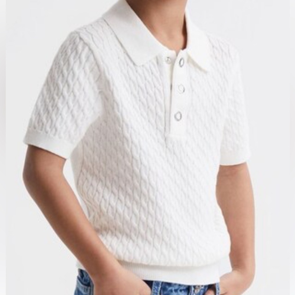 REISS Kids Eli Ecru White Cableknit Polo Shirt
Youth Size 8-9Y